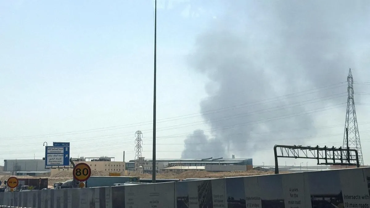 Smoke rising from a fire at the Aramco refinery south of Riyadh