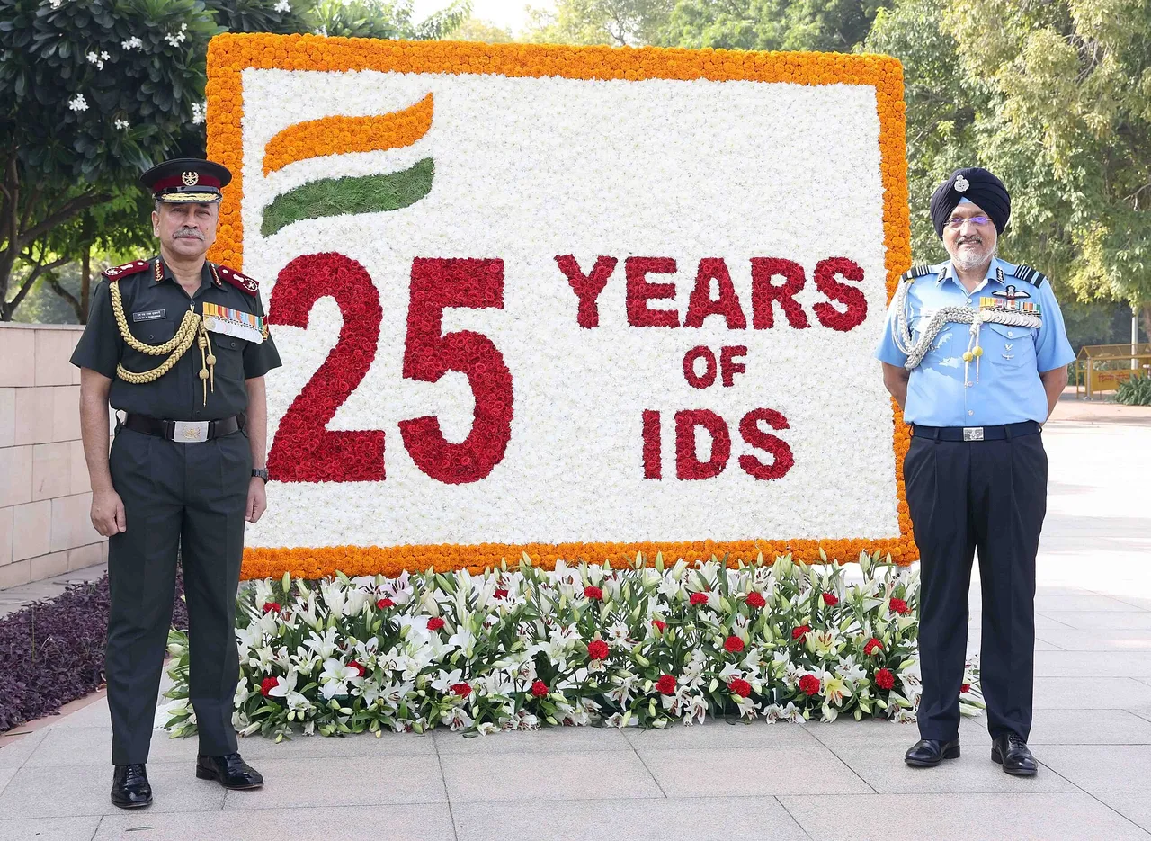 Two senior Indian military officers in uniform at a ceremony marking the silver jubilee of Headquarters Integrated Defence Staff