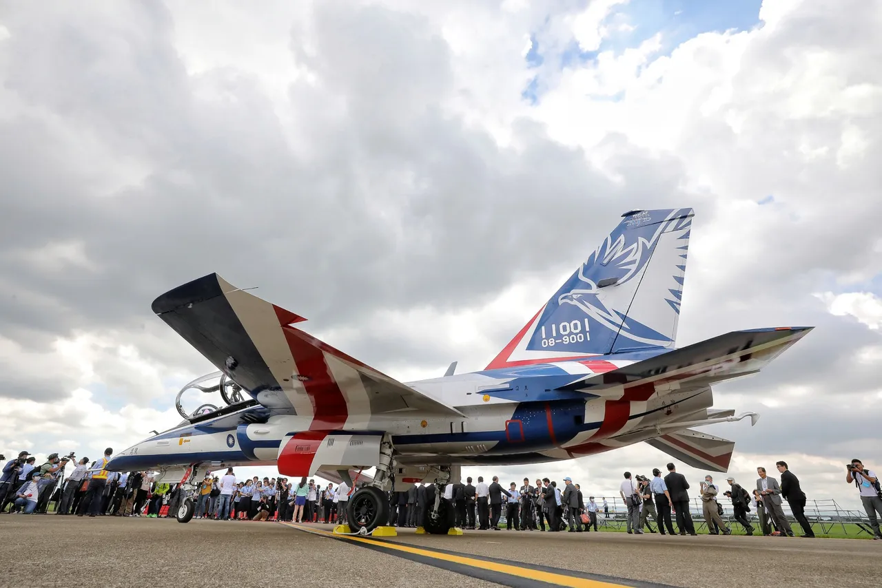 A Taiwan AIDC T-5 Brave Eagle advanced jet trainer during a 2020 flight demonstration.