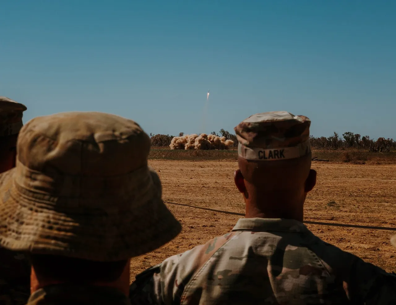 US Army general in field uniform watching a missile launch during an exercise in northern Australia