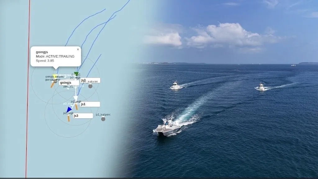 Composite view of uncrewed surface vessels and navigation screens from Ocean Affairs Council tests