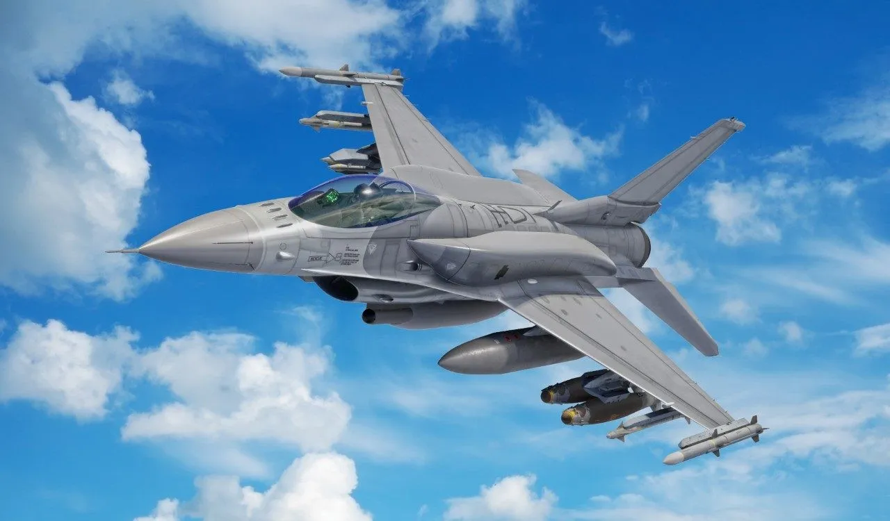 F-16V Block 70 fighter aircraft flying against a clear sky