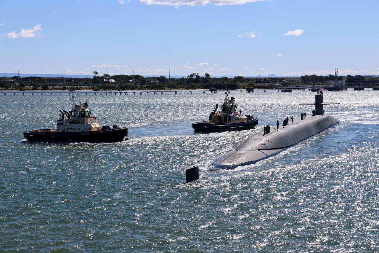 USS Ohio guided-missile submarine arriving in Brisbane harbour for a port visit