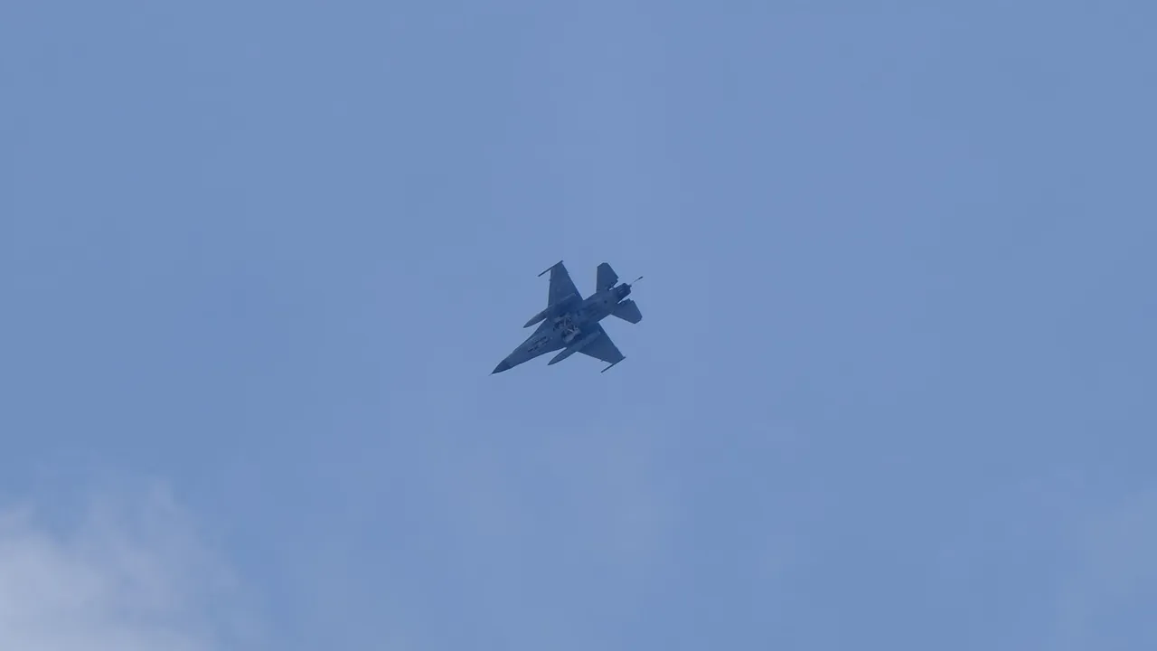 Bottom view of a Republic of China Air Force F-16 fighter over Hualien