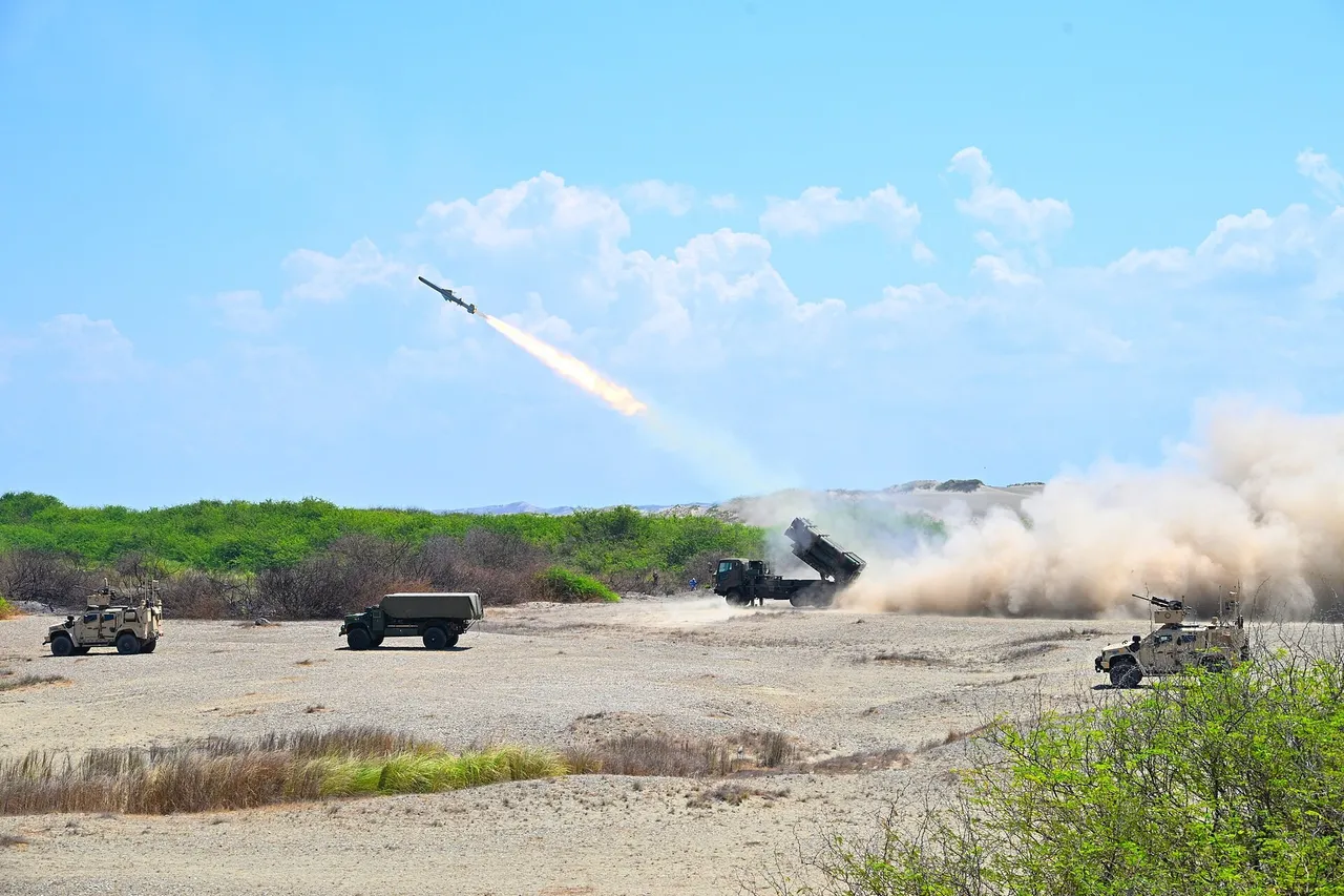 A Japanese truck-mounted anti-ship missile launches from a coastal site, trailing flame and white smoke