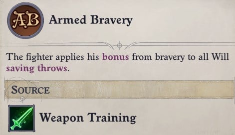 Armed Bravery Under Weapon Training for the Fighter Class Wenduag Companion Build Pathfinder WotR