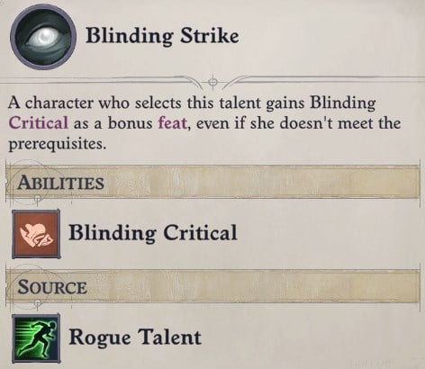 Blinding Strike Rogue Talent Delamere Pathfinder Wrath of the Righteous Build