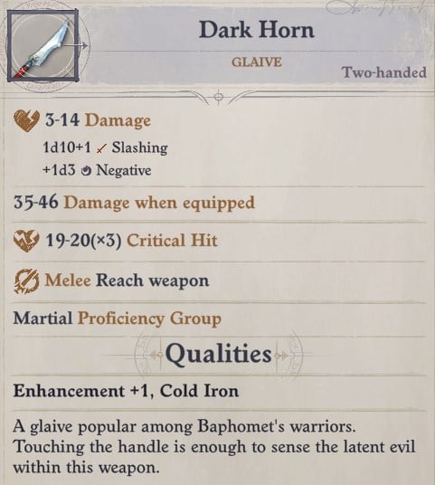 Dark Horn Glaive Wenduag Companion Build Pathfinder WotR