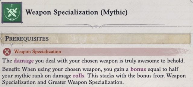 Weapon Specialization (Mythic) Wenduag Companion Build Pathfinder WotR