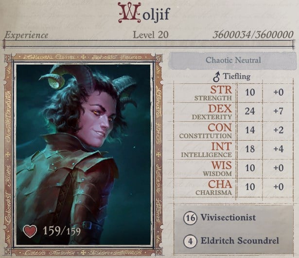 Woljif Attributes at Level 20 Woljif Pathfinder Wrath of the Righteous Build