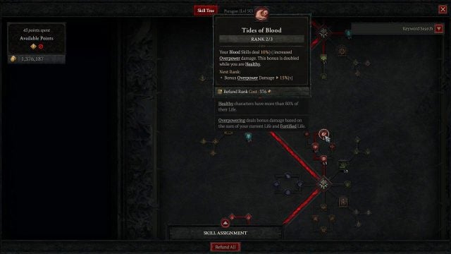 Diablo IV Build - Tides of Blood Skill to Boost Overpower Damage