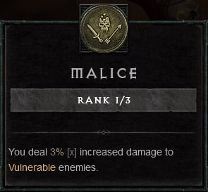 Diablo IV Build - Malice Passive Skill to Inflict Vulnerable