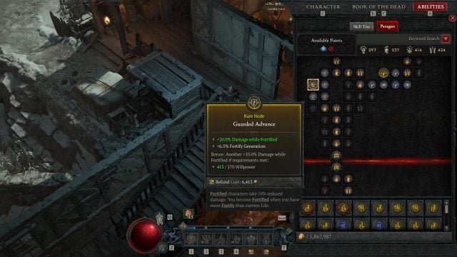 Diablo 4 Paragon System Guide - Guarded Advance Glyph to Increase Damage while Fortified