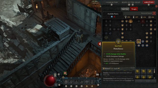Diablo 4 Powerhouse Rare Node to Increase Overpower Damage and Damage while Healthy