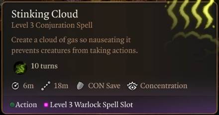 Baldur's Gate 3 Warlock Build Stinking Cloud